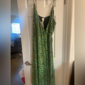 Green Leopard print wrap dress- size XL
